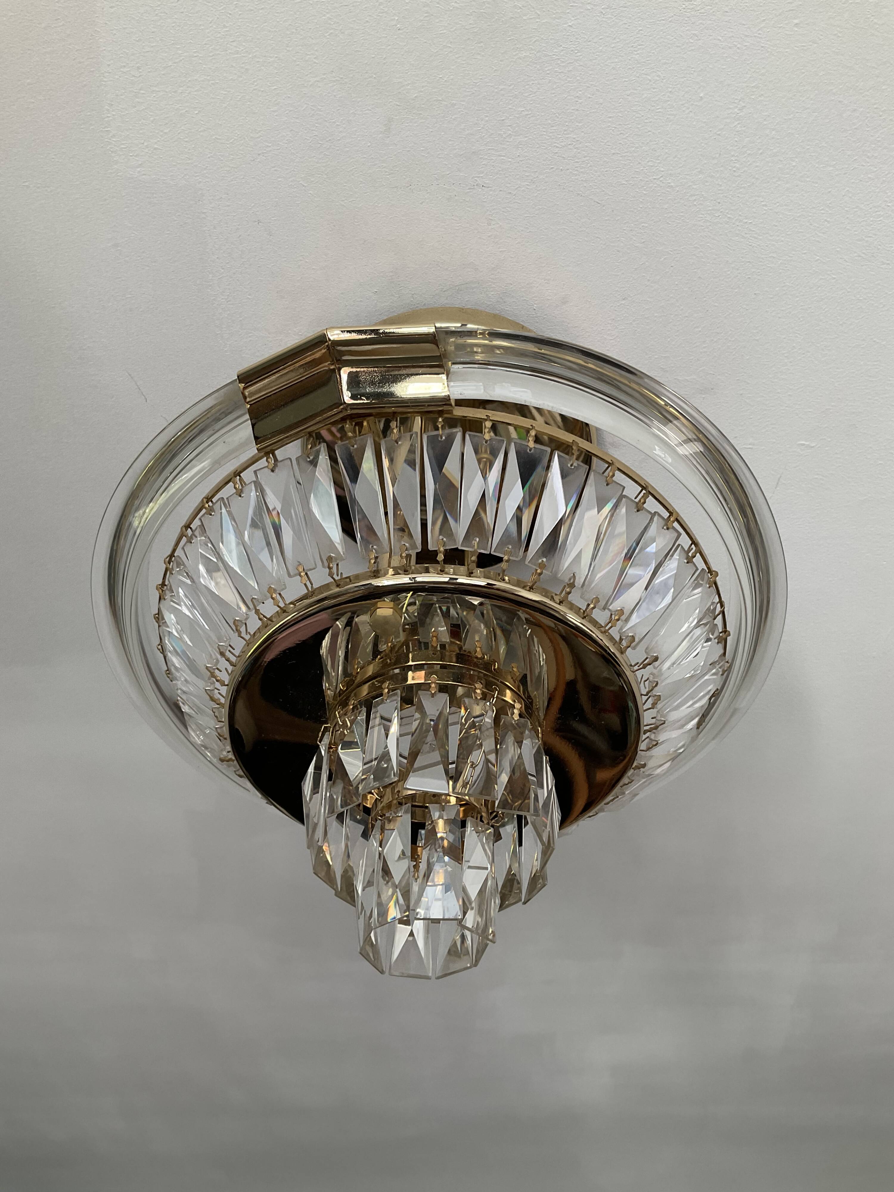 Vintage Bakalowits & Söhne ceiling light in brass and crystal