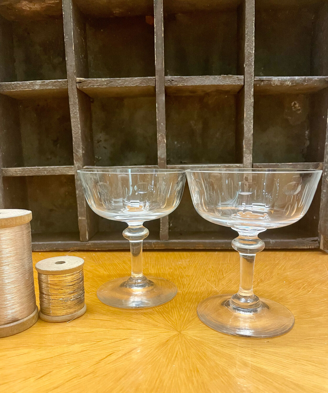Pair of old champagne glasses