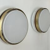 Pair of vintage XL wall lights, brass and opaline glass, Denmark 1970