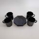 Set of 4 coffee cups and their black saucers Octime Arcoroc