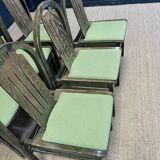 Set of 6 Baumann Argos bistro chairs in wood and green fabric from the 80s France