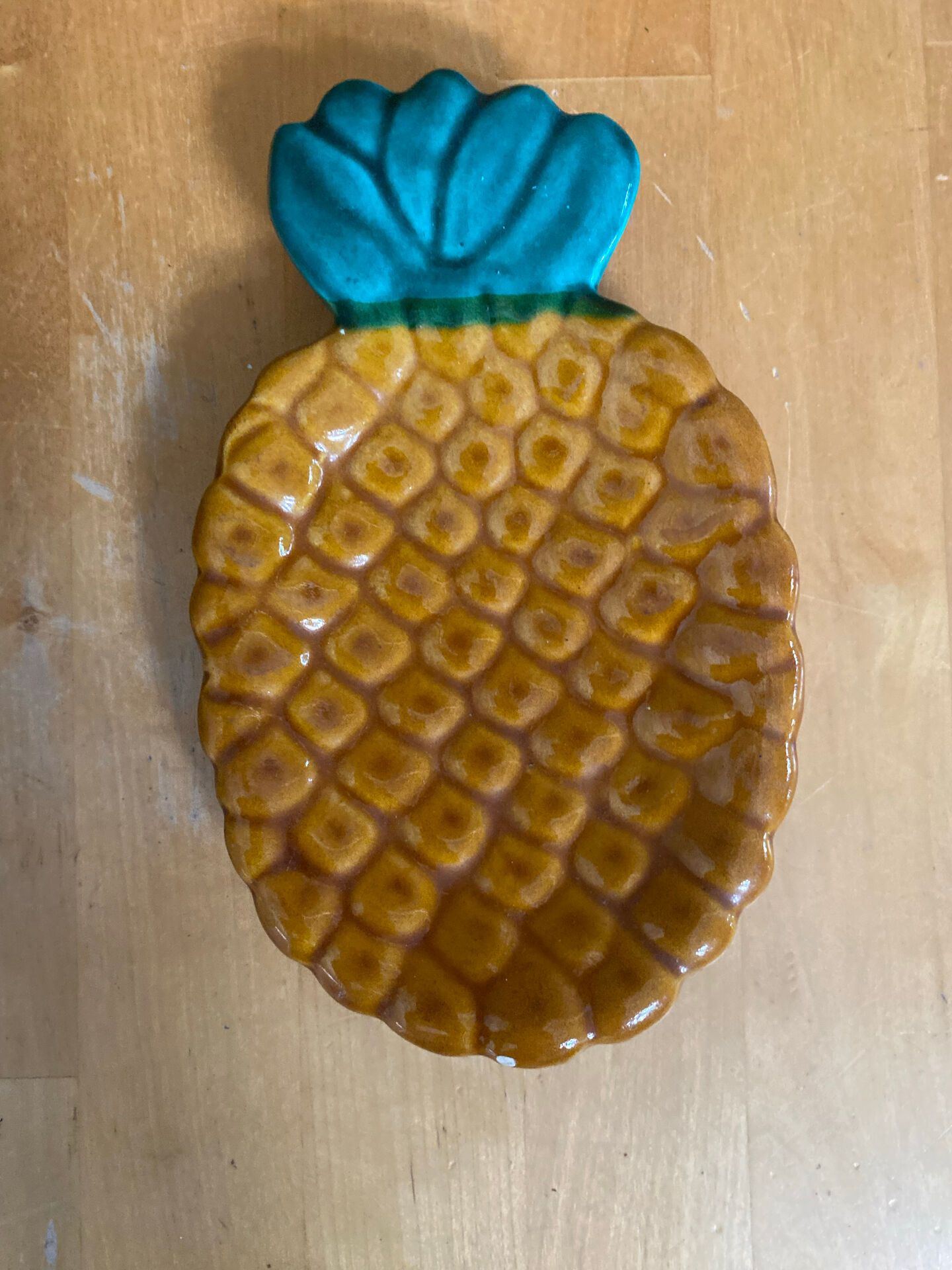 Vintage polychrome ceramic pineapple shaped butter dish vallauris #e