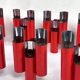 Set of 10 mid-century red and chrome wall lamps by Stilnovo, Italy 1970s