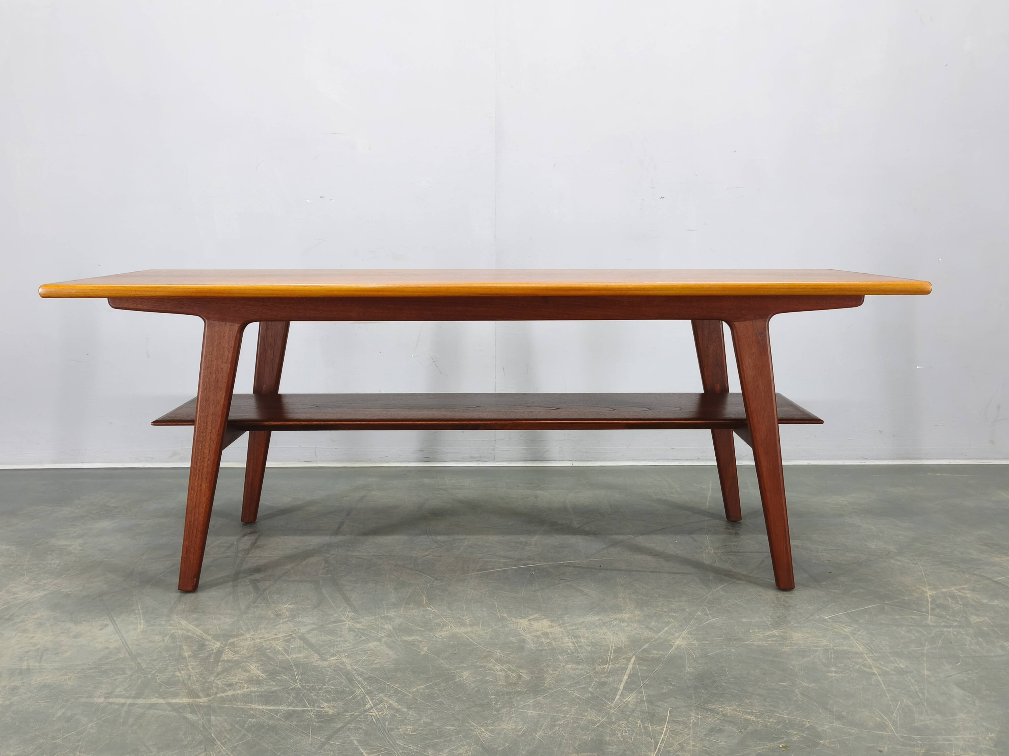 Danish Mid Century Teak Coffee Table with Shelf, 1960s