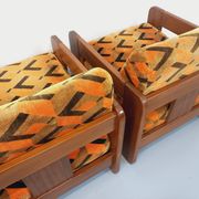 Pair of vintage walnut and velvet fabric sleigh armchairs from the 70s