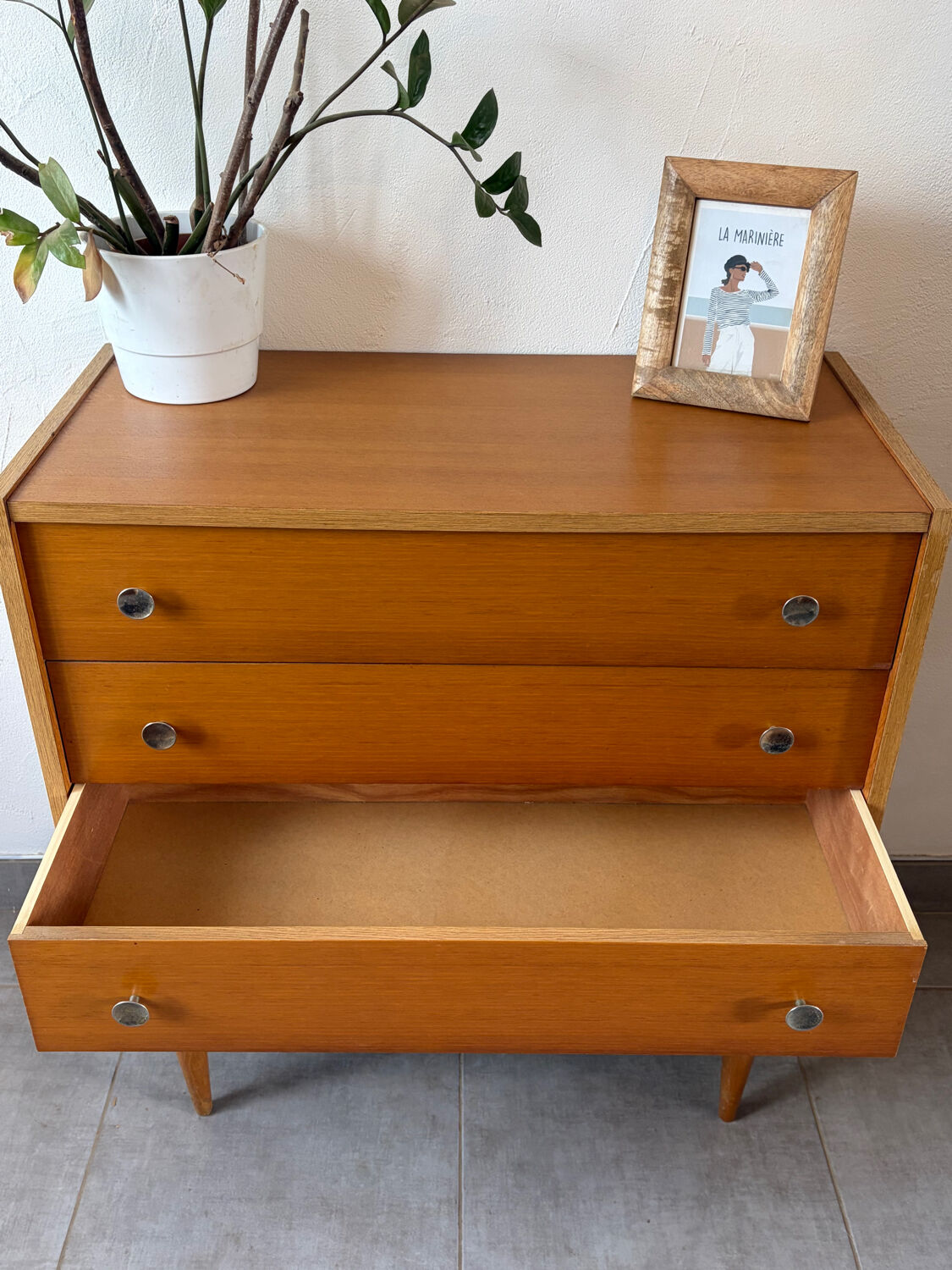 Vintage oak commode from the 1960s.