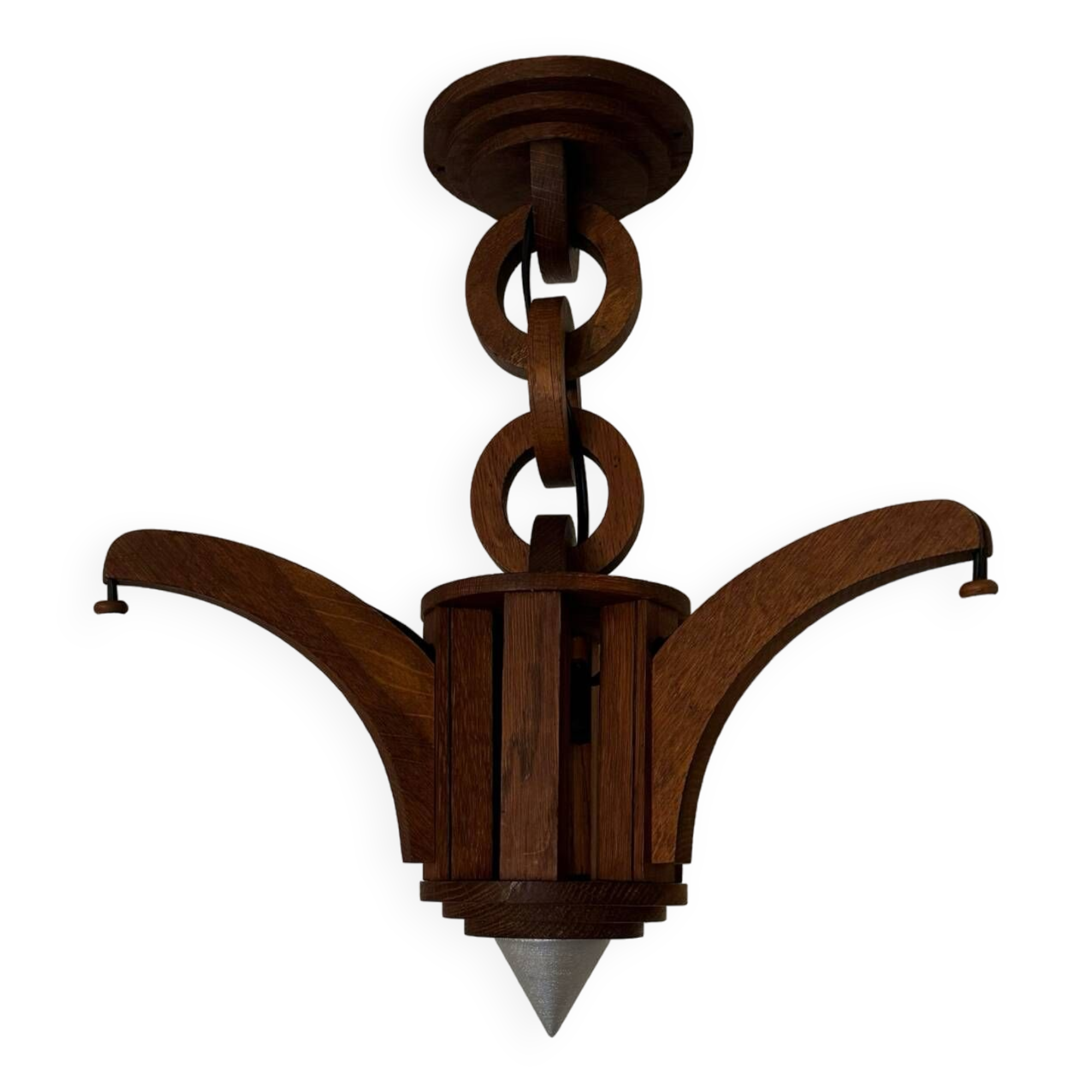 Art Deco chandelier in wood and glass from Clichy