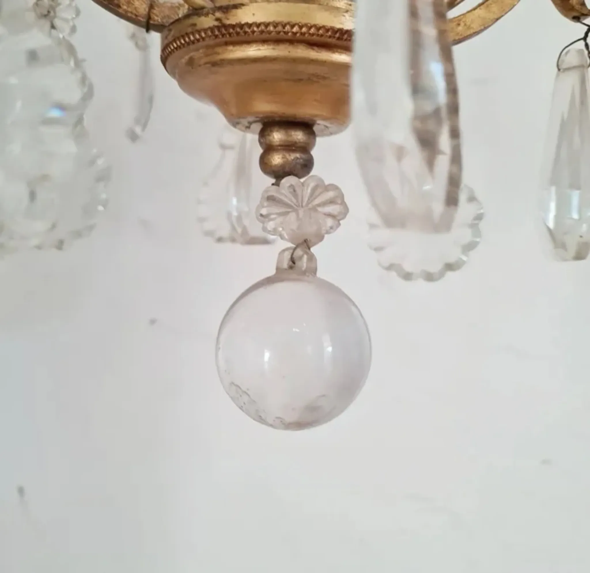 Antique Glass & Gilded Metal Chandelier 1900