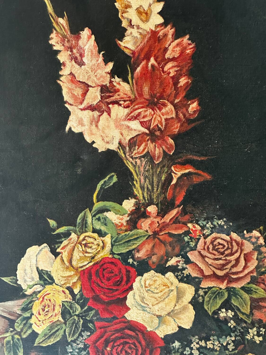 Floral still life signed Gérard Lecerf, oil on canvas, 1965 (Dun