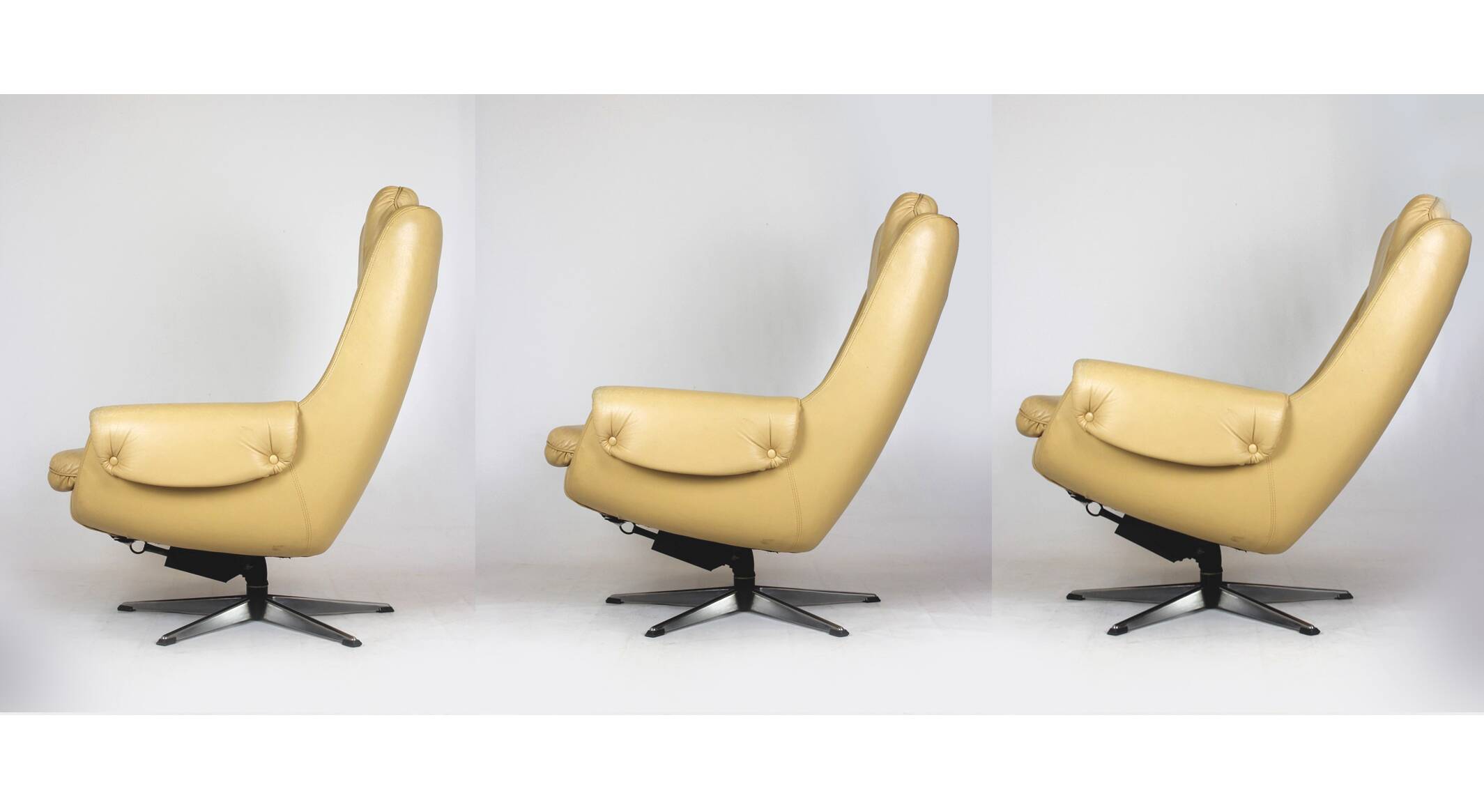 Vintage Finnish Leather Swivel Lounge Chair with Adjustable Recline, 1970s