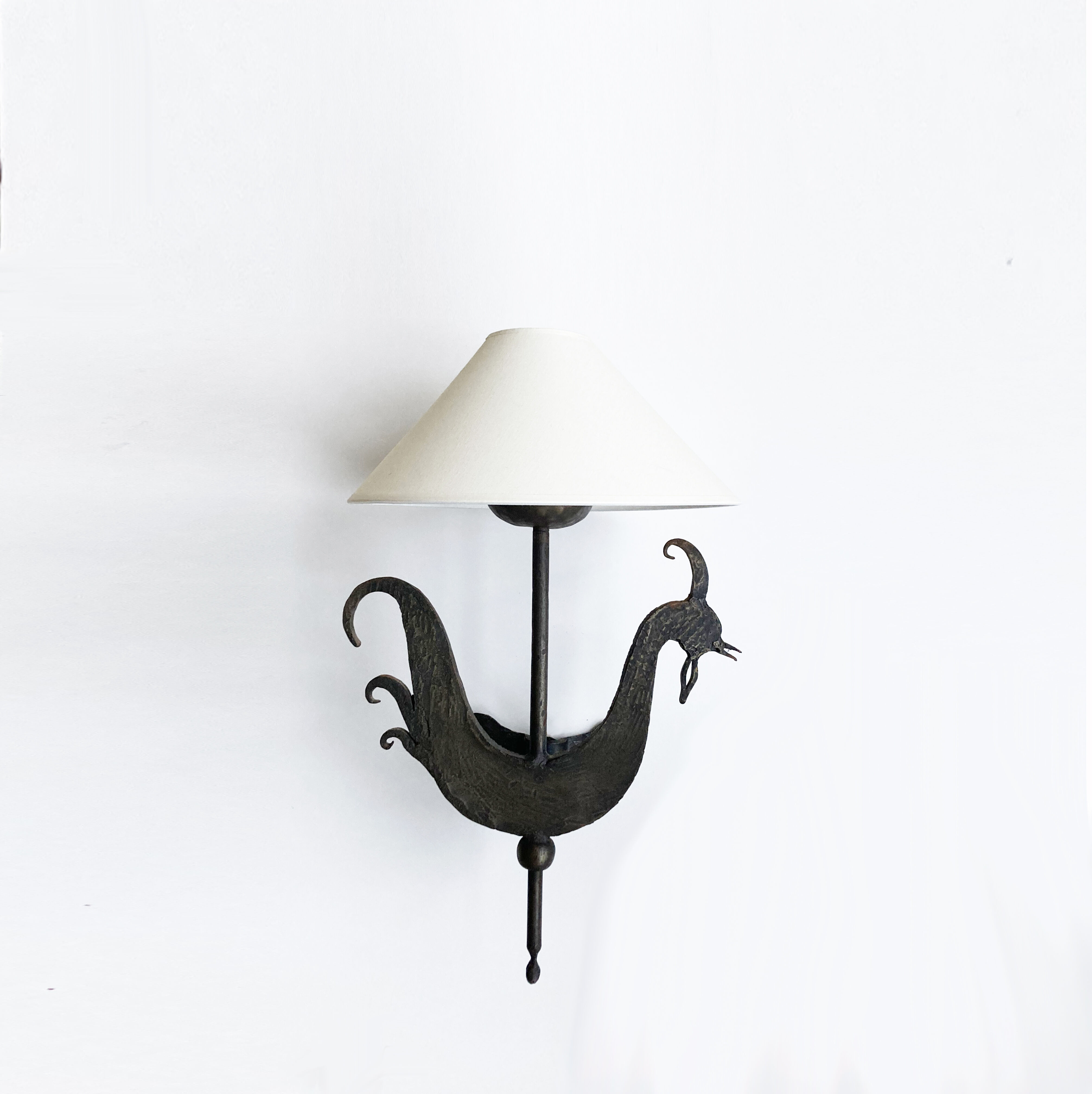 Wall lamp sculpture wrought iron vintage 1950