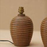 Pair of solid wood lamp bases (oak) turned vintage circa 1960