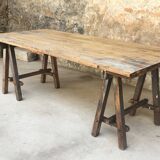 Àncienne table d’atelier sur tréteaux