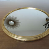 Plateau miroir rond en aluminium doré art deco années 40 50