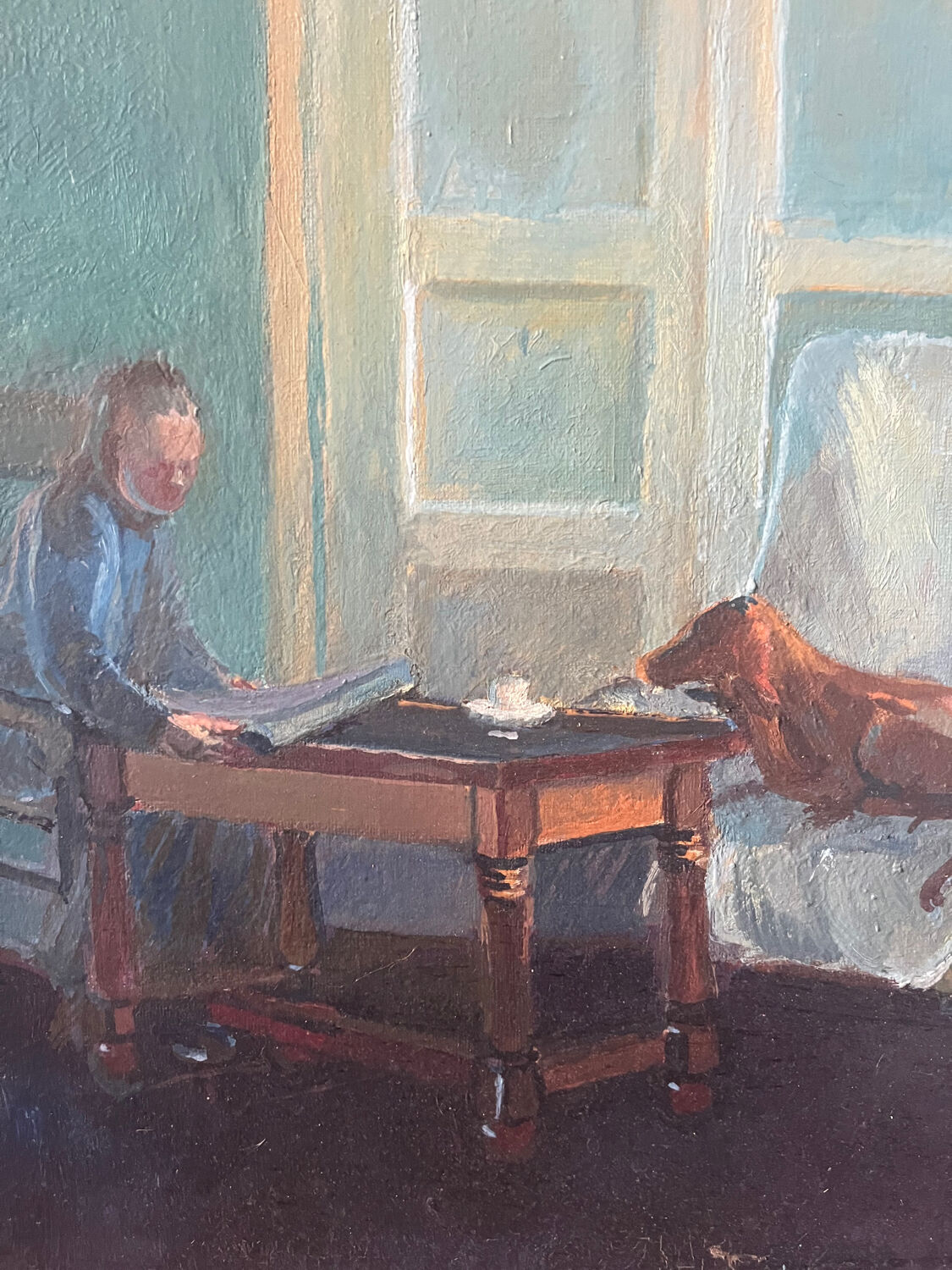 "Face to face with my dog", original oil on canvas