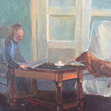 "Face to face with my dog", original oil on canvas