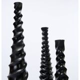 Set of 3 large black vases made of wood and black lacquered.