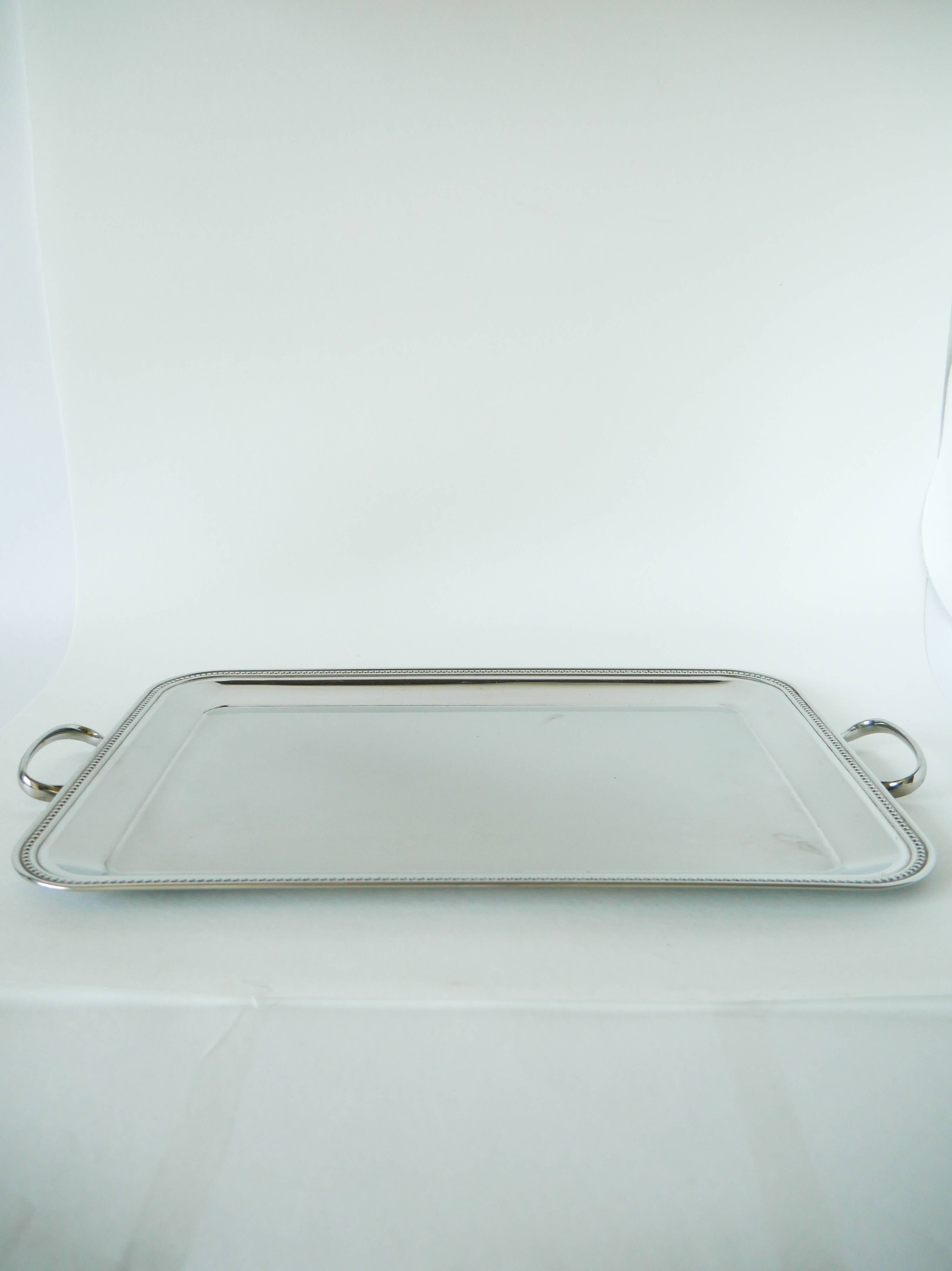 Large stainless steel tray, worked, Made in France, 1970