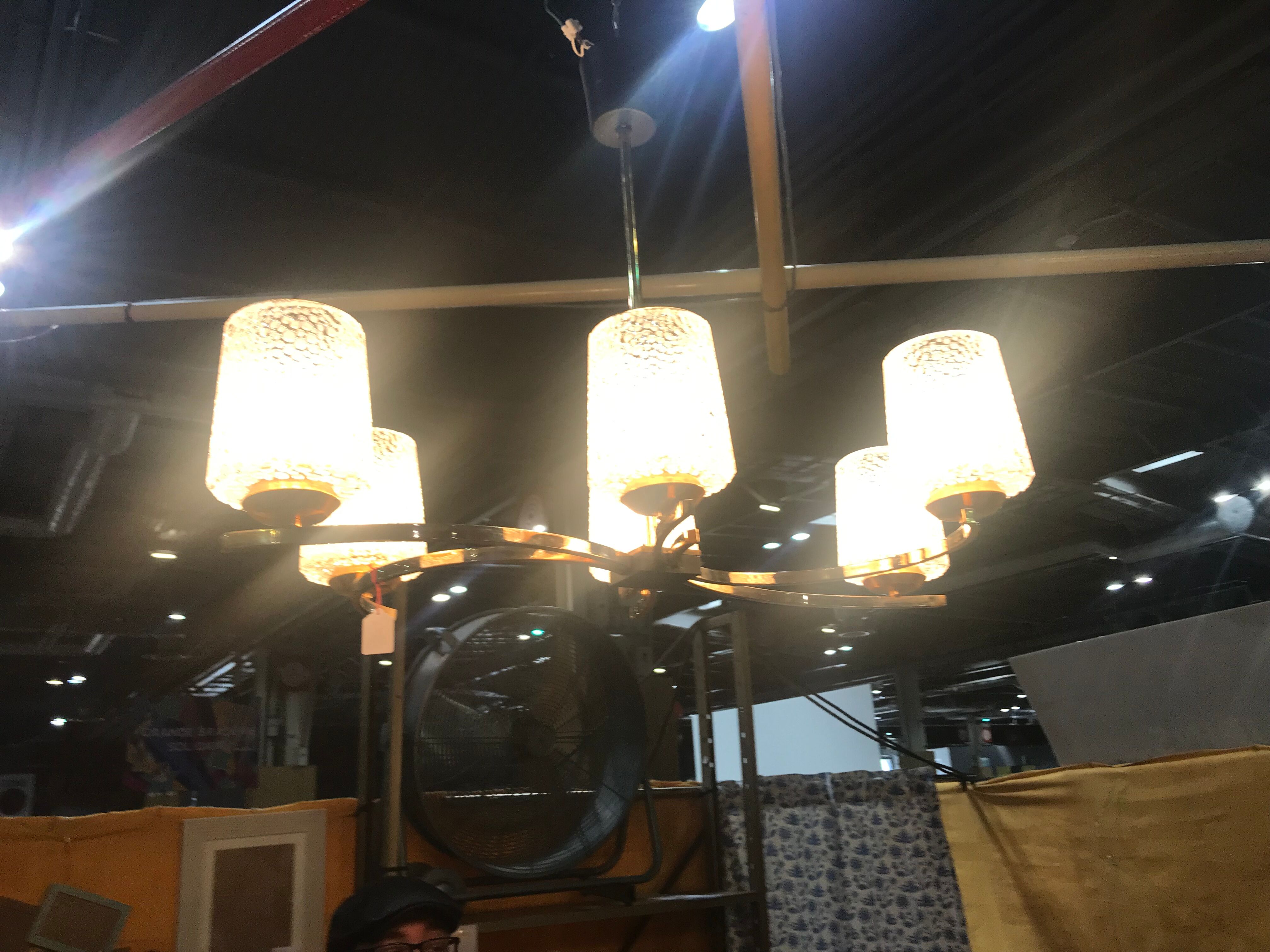 Ceiling chandelier vintage glass and brass