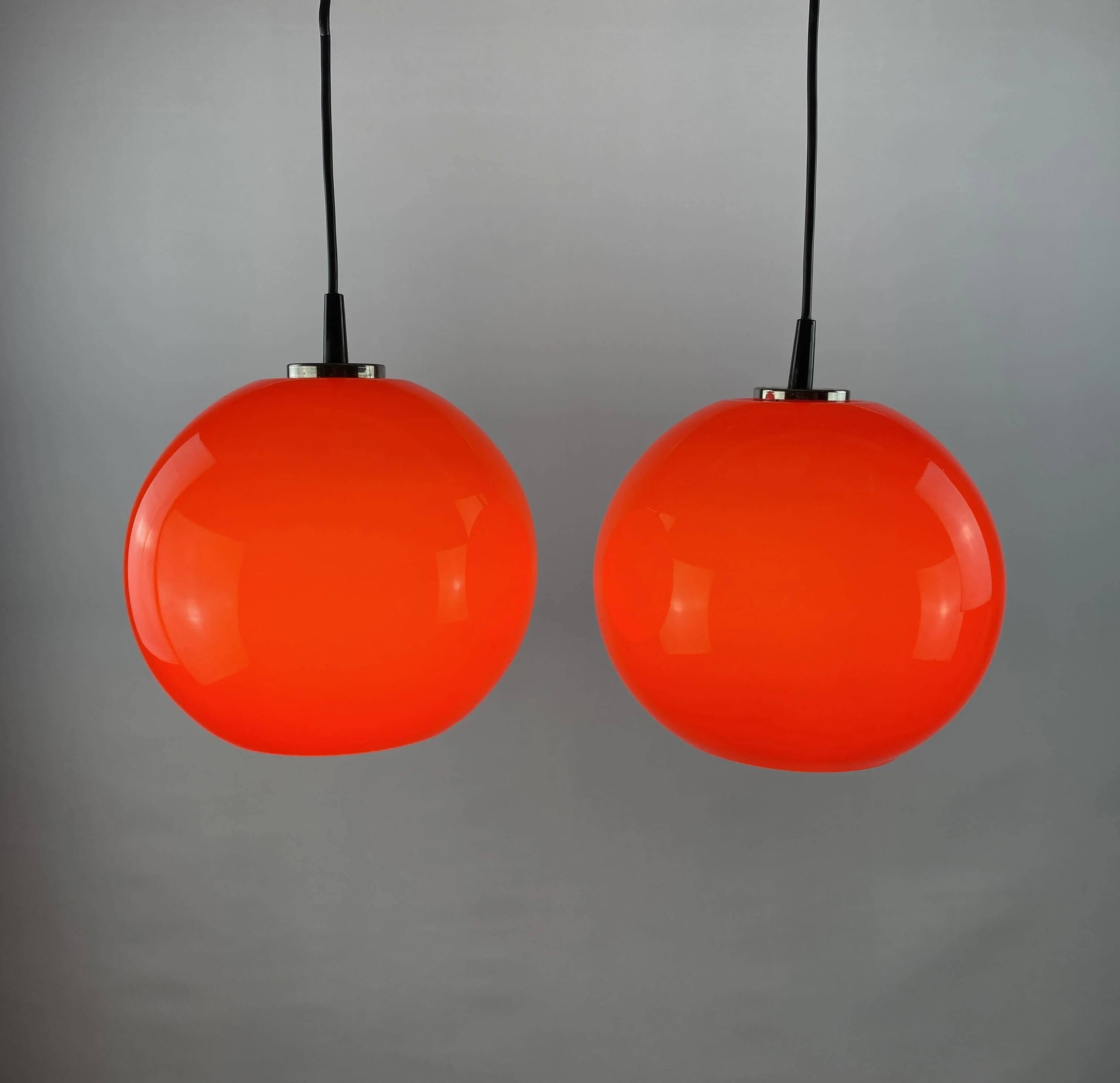 Pair of two cherry glass pendants by Peill & Putzler