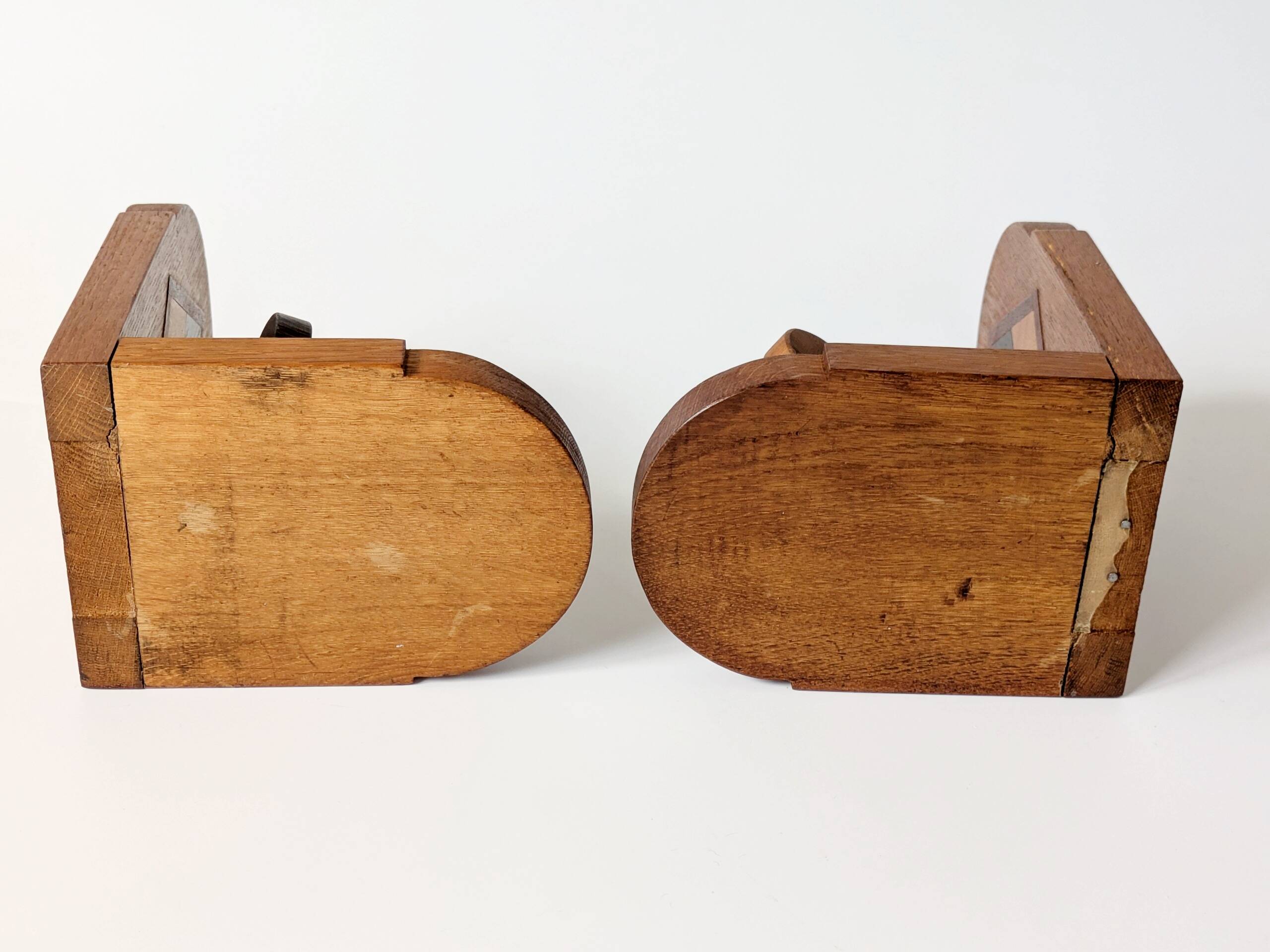 Pair of vintage wooden bookends, checkerboard pattern, 1950s