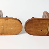 Paire de serre-livres vintage en bois, motif damier, années 50