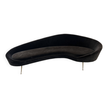 Vintage Italian bean canapé, velvet & brass, Ico Parisi style