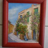 Tableau vue de village d Sud huile sur toile signée