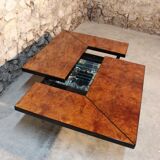 Coffee table, cocktail bar hidden in Elm Magnifier by Paul Michel, 1970 Roche Bobois