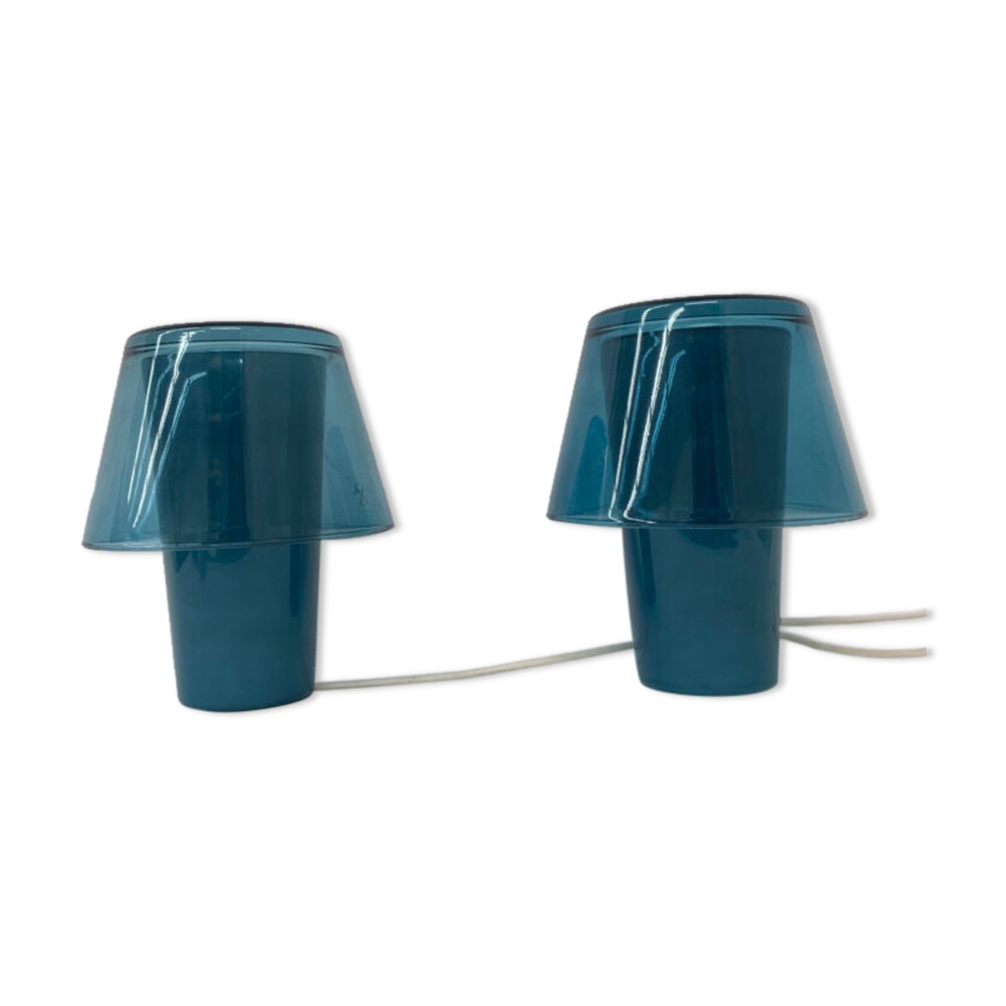 Set of 2 vintage table lamps Ikea Gavik mushroom blue glass