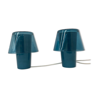 Lot de 2 lampes de table vintage Ikea Gavik mushroom verre bleu