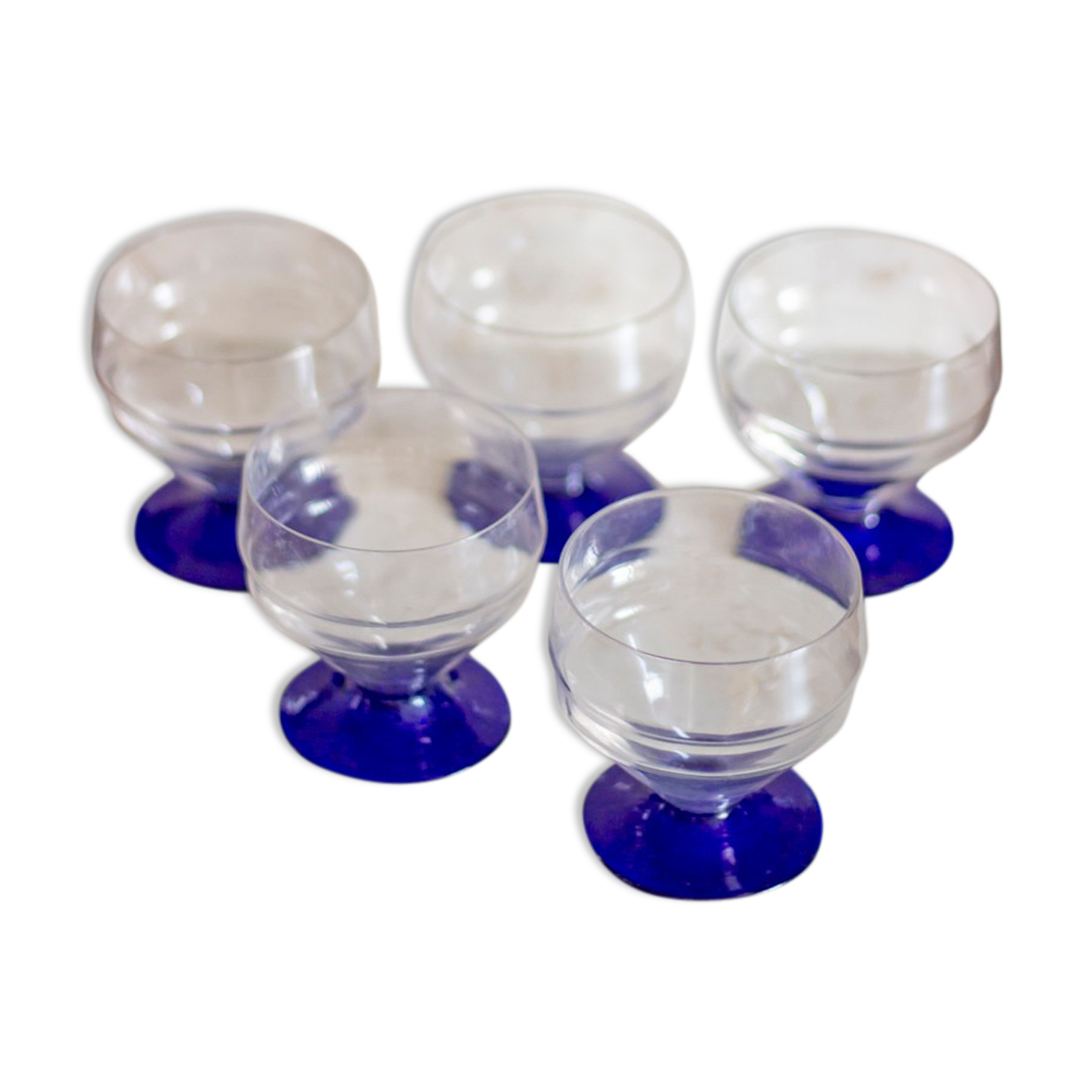 5 verres pied bleu style art déco