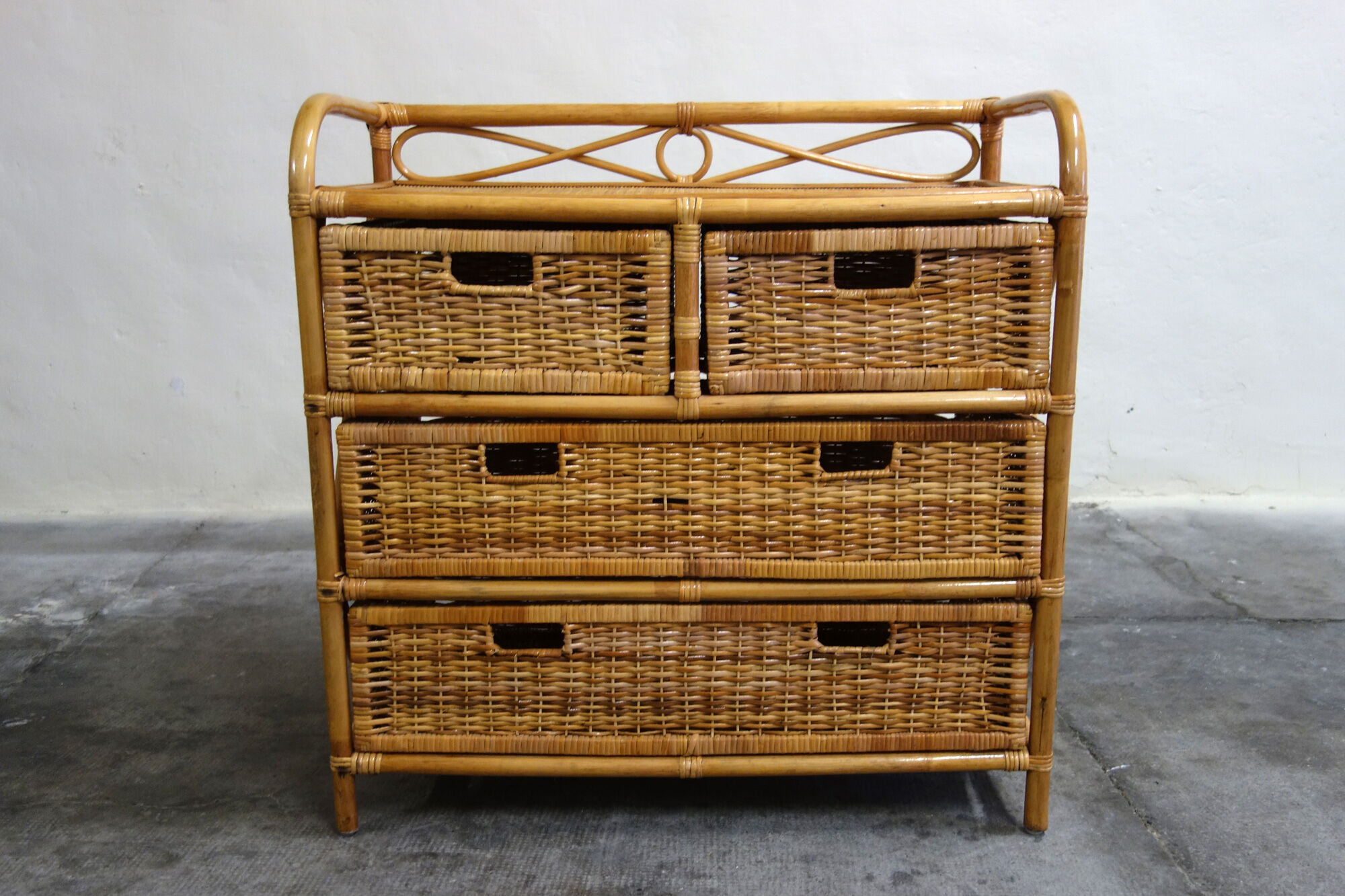 Rattan and bamboo chest of drawers 70s