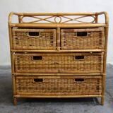 Rattan and bamboo chest of drawers 70s