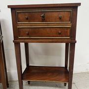 Pair of Louis XVI style bedside tables in mahogany and veneer, 20th century
