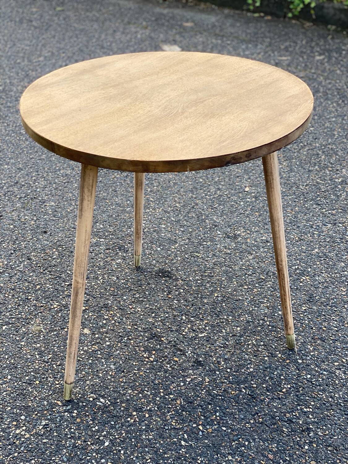 Scandinavian coffee table side table compass legs renovated in raw wood