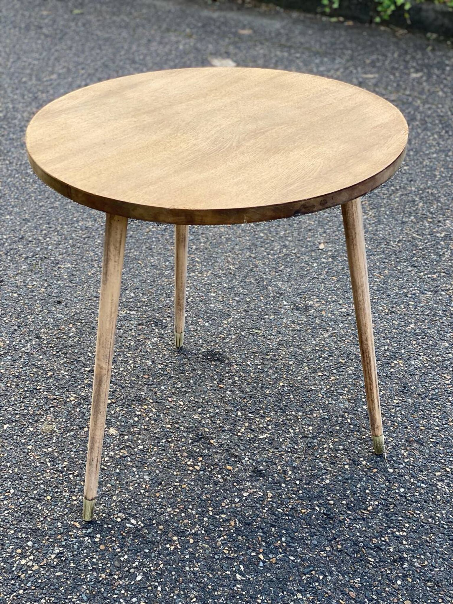 Table basse table d’appoint scandinave pieds compas rénovée en bois brut