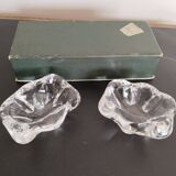 Crystal salt and pepper shakers signed Daum France; antique french