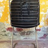 2 of 4 Italian Mid-Century Modern Dining Chairs, Chrome and Black Leather, Vintage Chairs, 1970's