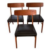 3 beech and leather chairs - Denmark 1960s
