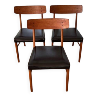 3 beech and leather chairs - Denmark 1960s