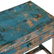 Blue console table old indian desk with patina teak wood drawer and original piece