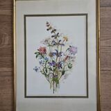 Lithograph bouquet of wild flowers in gilded frame