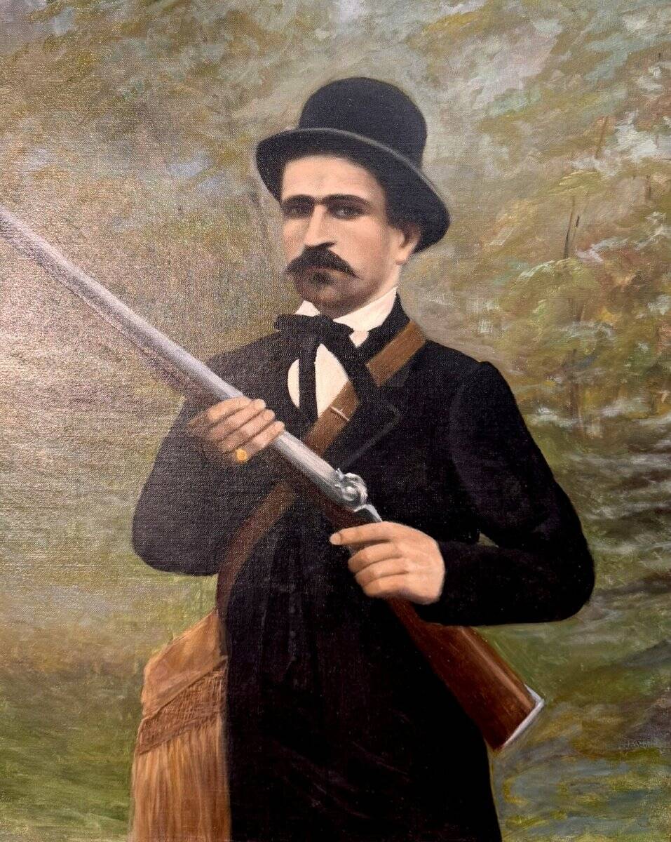 English school late 19th century: large oil on canvas "The Hunter"