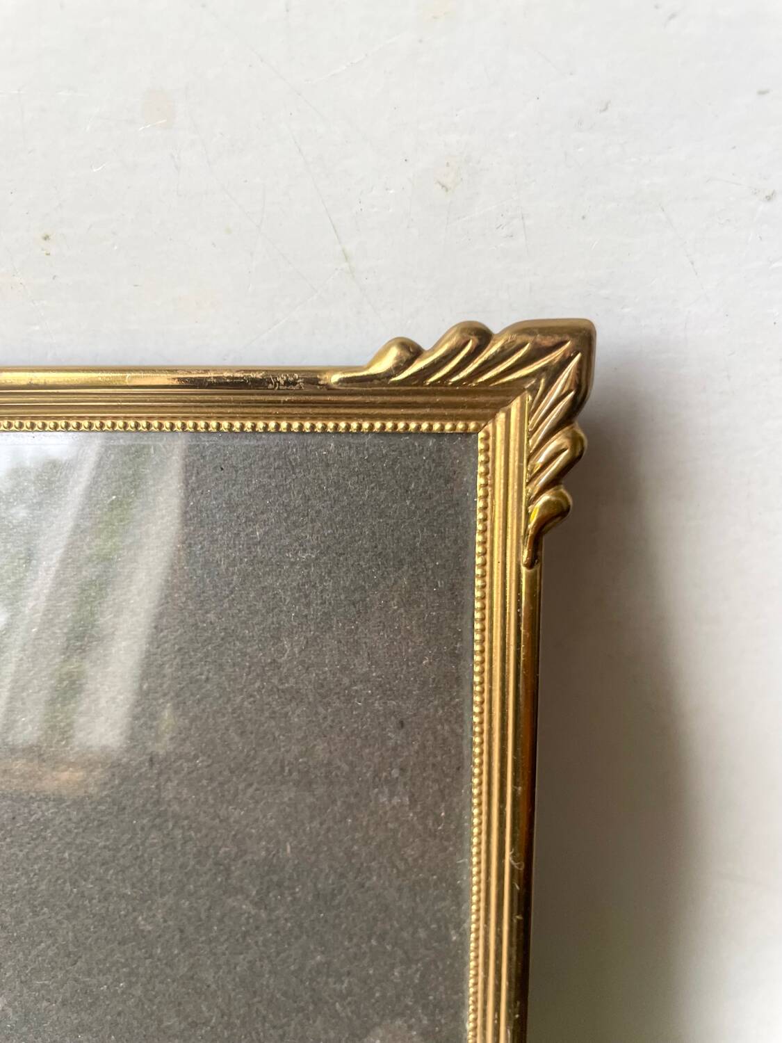 ART DECO  Gold  colored Metal Picture Frame 25 cm x 19 cm CONVEX Glass