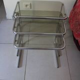 Smoked glass and chrome metal nesting tables