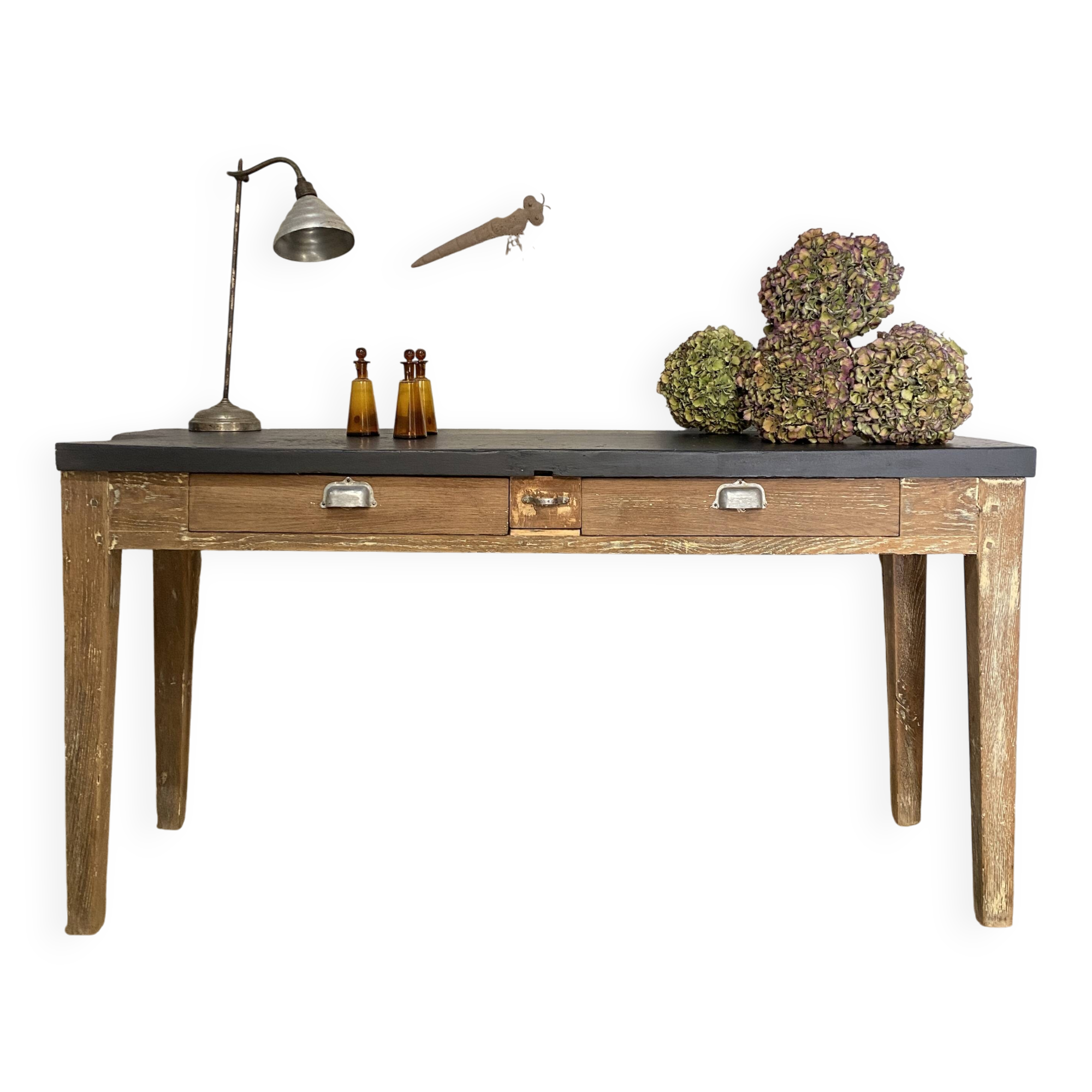 Antique workbench console