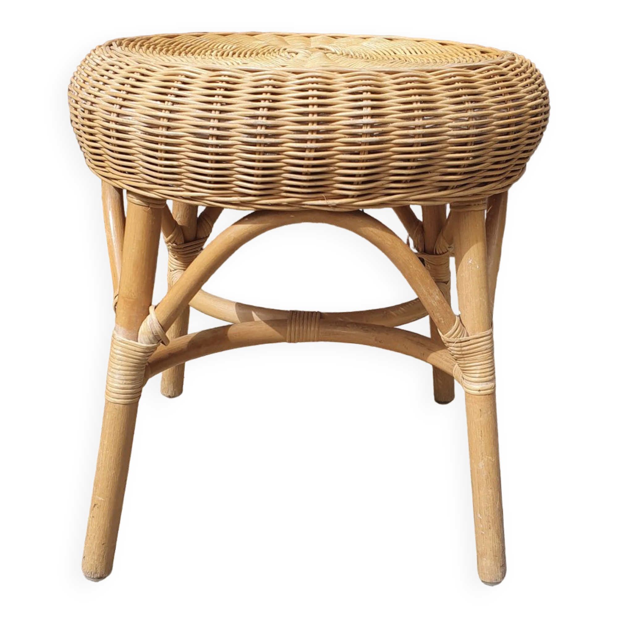Guéridon, table basse, bambou et rotin, vintage, années 60