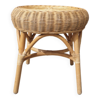 Peestal table, coffee table, bamboo and rattan, vintage, 60s