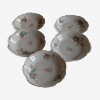 Lot of 5 old ramekins in flowery porcelain